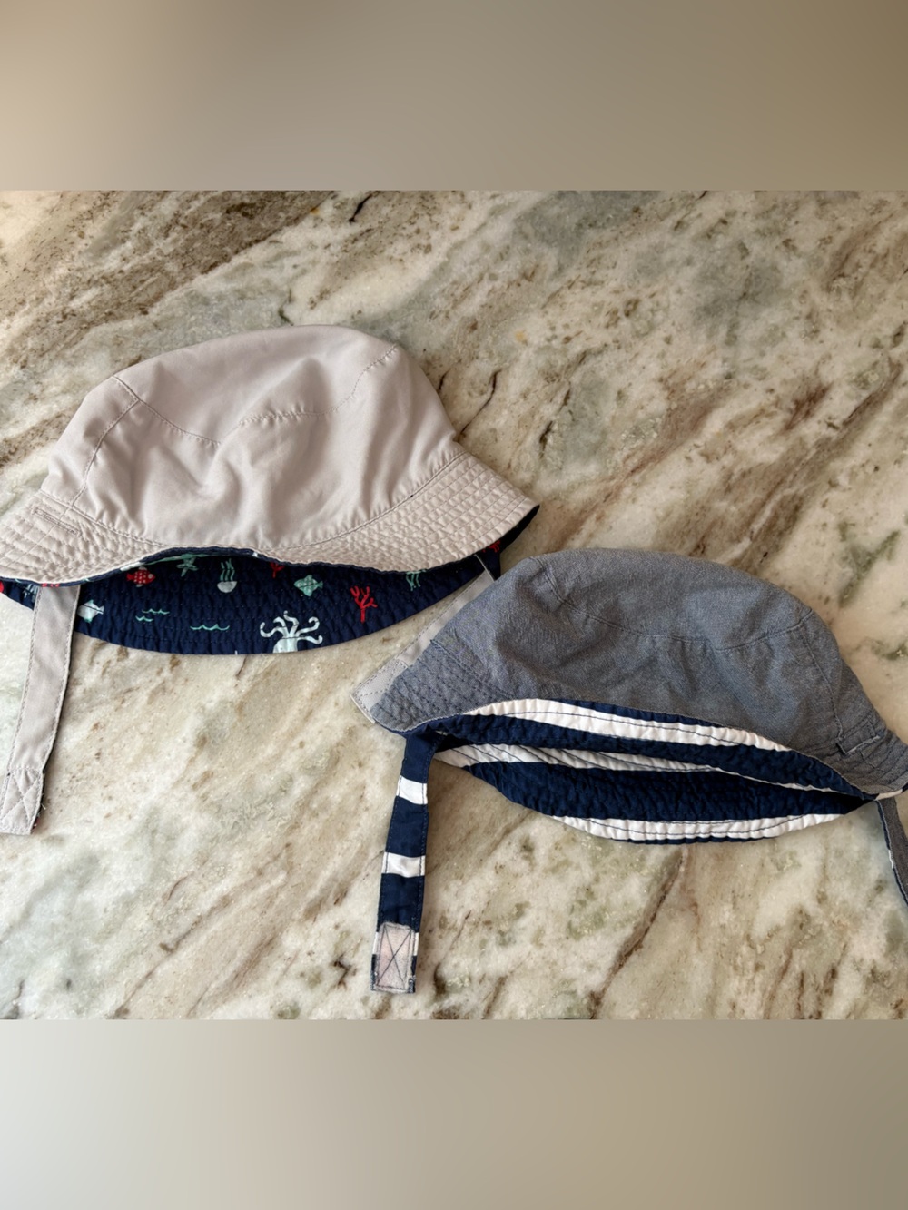 Carter's Reversible Infant Sun Hats Ocean Sea Life and Stripes 0-9 months